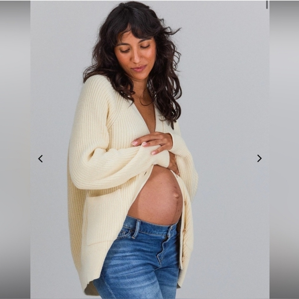 Hatch the Marlow 100% cotton maternity cardigan in ivory, 0